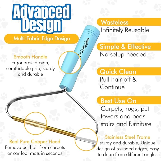 Pet Hair Removal Broom, Handheld Pet Hair Removal Rake & Reusable Lint Roller, Telescopic 56"" Adjustable Handle, Pet Hair Remover for Furniture, Carpet, Rugs, Cars and Bedding