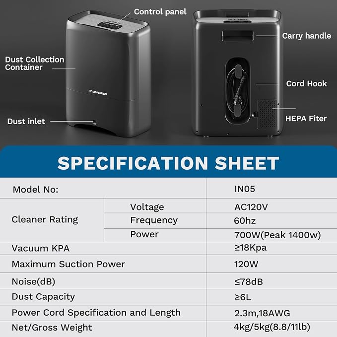 Pro Touchless Vacuum Automatic Dustpan 1400W Ultra Fast & Powerful, 18KPA Vacuum Dustpan TOF Sensor Hands-Free LED Alerts, 6L Electric Dustpan for Home/Kitchen/Office/Sweeping Salon/Pet Shop(No Broom)