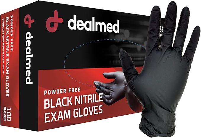 Dealmed Black Nitrile Exam Gloves – Disposable Multi-Purpose Use Medical Gloves Use for First Aid and Medical Facilities