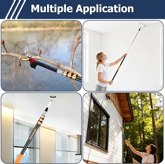 3.7-12 FT Telescopic Extension Pole Adjustable Aluminum Paint Roller & Cleaning Pole | Universal Twist-On Metal Tip | Sturdy Multi-Purpose Household Tool for Dusting, Painting & More