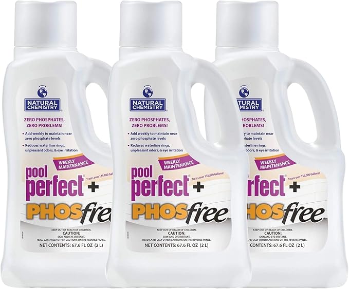 Natural Chemistry Pool Perfect + Phosfree, 2 Liter, 3 Pack | Phosphate Remover, Reduces Waterline Rings, Unpleasant Odors & Eye Irritation