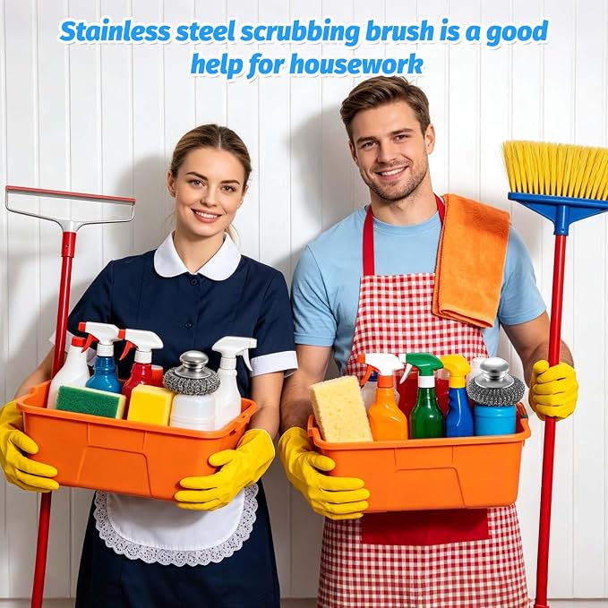 50Pcs Steel Wool Scrubber with 2 Handles, Stainless Steel Scrubber Pads for Dishes, Pots, Pans, Grill, Oven, Kitchen Cleaning, Rust Resistant Heavy Duty Scouring Pads