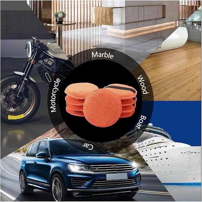 5 Inch Microfiber Wax Applicator Pads - Reusable Hand Polishing Foam Pads with Elastic Grip for Cars and More