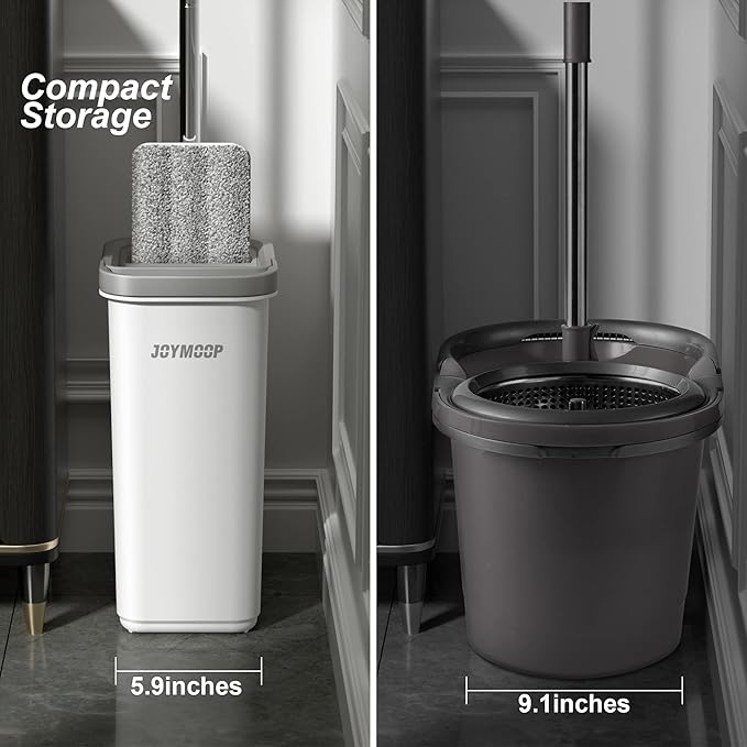 JOYMOOP Hands-Free Mop and Bucket with Wringer Set with Microfiber Cleaning Cloth, Househould Cleaning Tool of Floor Mop and Kitchen Towels
