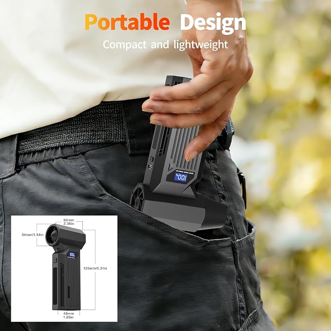 BENJEN Cordless Compressed Air Duster 130000RPM Rechargeable | 4 adjustable gears, 5 multifunction nozzles, brushless motor, for computer, keyboard, car, home & outdoor cleaning