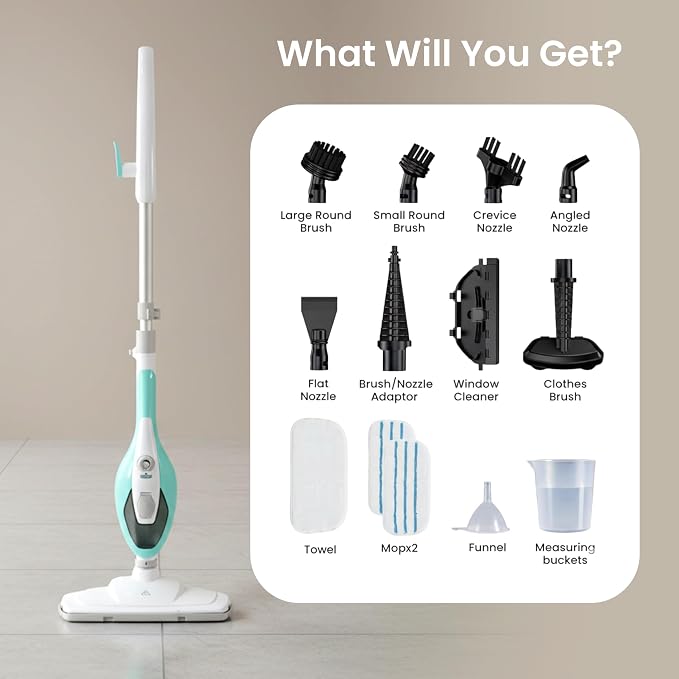 Simple Deluxe 10-in-1 Steam Mop, 1550W Detachable Handheld Steam Cleaner with 16FT Cord & 2 Pads, Multi-Surface Floor Steamer for Hardwood, Tile, Carpet, Windows, Green