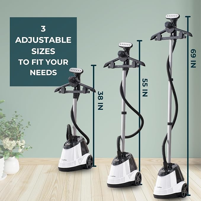 True & Tidy® Heavy Duty Auto Shut-off Commercial Garment Steamer, Smart Water Sensor w/Beep Alert, 3 Steam Settings, XL 3L Tank, 1800 watts, 90+min of Continuous Steam for Home and Commercial Use