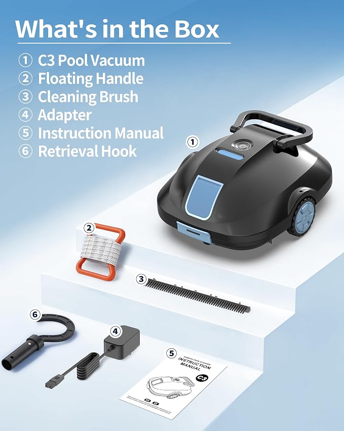 (2026 Upgrade) Robotic Pool Cleaner -Up to 250-Min Cordless Automatic Pool Vacuum Robot for Above Ground & Inground Pools -Powerful Suction Self-Parking for Swimming Pool up to2200 Sq. Ft -Black