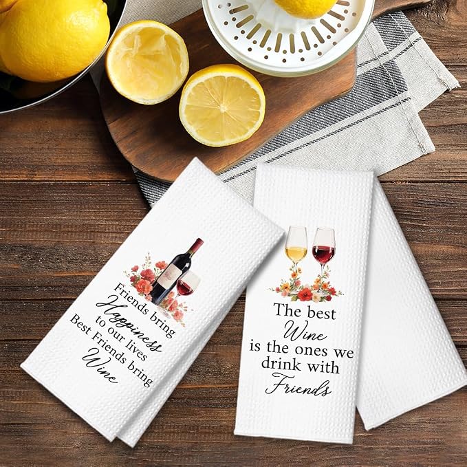 Friends Bring Happiness to Our Lives Kitchen Towels 2 Pack, Towels Set for Friendship Gifts, Bestie Gifts Kitchen Bathroom Decor, Christmas Birthday Gifts for Men Neighbor Mom Friends