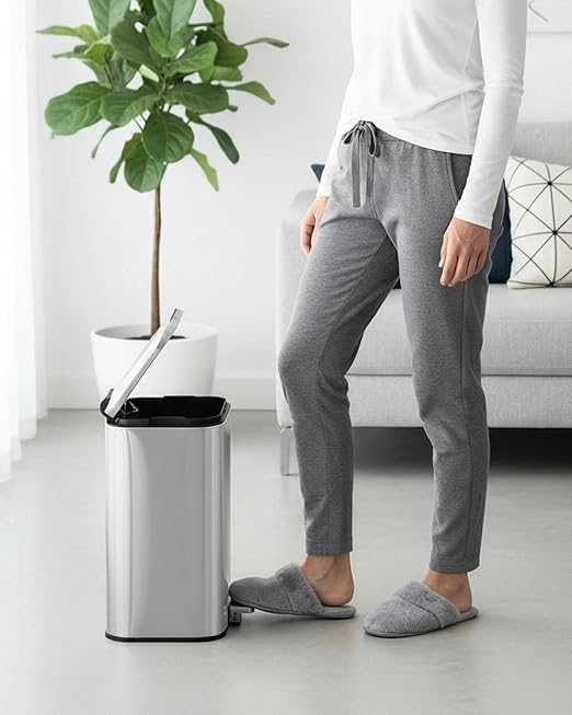 5.3 gal/20L Stainless Steel Kitchen Trash Can, Step-on Recycling Bin with Soft Close Lid, Removable Inner Bucket, Rectangular Wastebasket for Office Living Room, Silver
