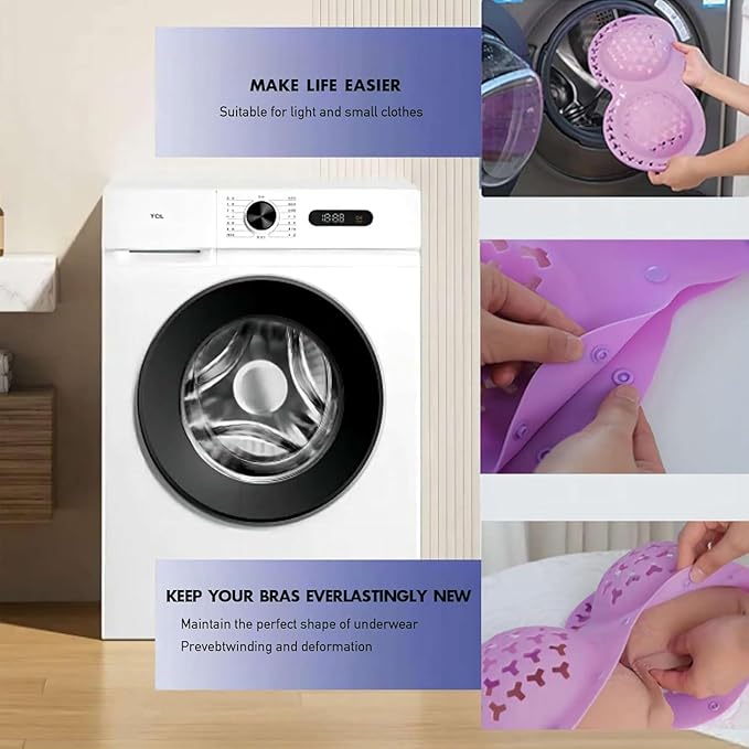 Silicone Bra Washing Bags for Laundry,Delicates Mesh Laundry Bags, Suitable for all Cup Sizes bra,Sports Bras, Swimsuits, Socks & Silk protector,Anti Deformation Lingerie Bag for Machine (purple)