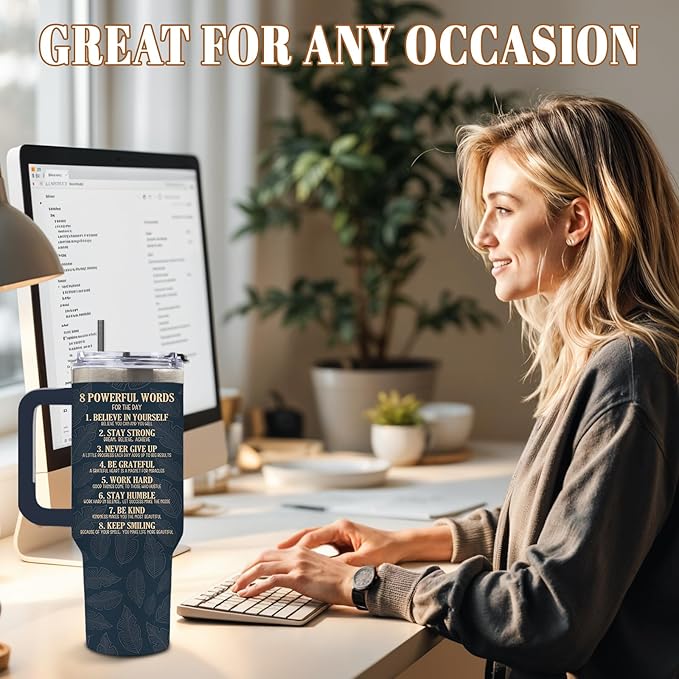 DUUV 40 Oz Tumbler with Motivational Quotes - Stainless Steel Insulated Travel Mug for Daily Empowerment, Christmas Inspirational Gifts with Powerful Words (Believe, Never Give Up, Stay Strong), 1PCS