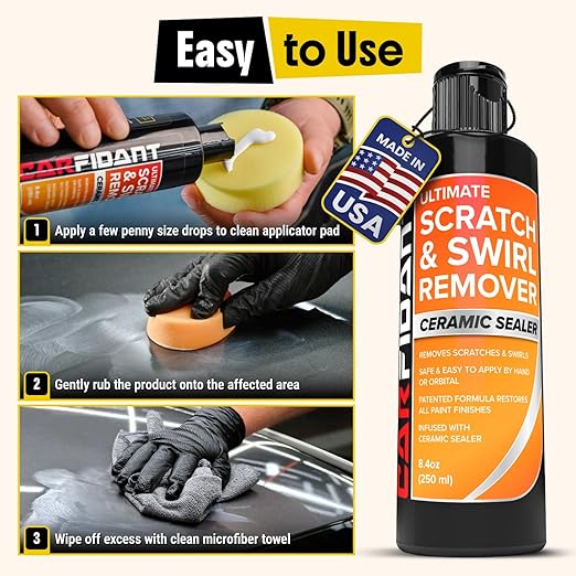 Carfidant Scratch Repair and Swirl Remover - Car Paint Scratch Remover & Restorer Kit with Buffer Pad - Polishing & Waxing Kits - Compound for Vehicles Paint Repair - 8.4 fl. Oz.