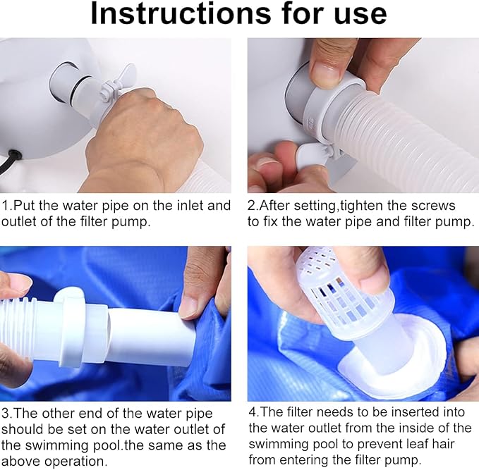 1000 Gallons Pool Filter Pump Above Ground, Swimming Pool Filter Cartridge Pump, Electric Pool Filters Pumps for Pools Sand Cleaning Tool Set, 1000 GPH Pools Pumps Above Ground