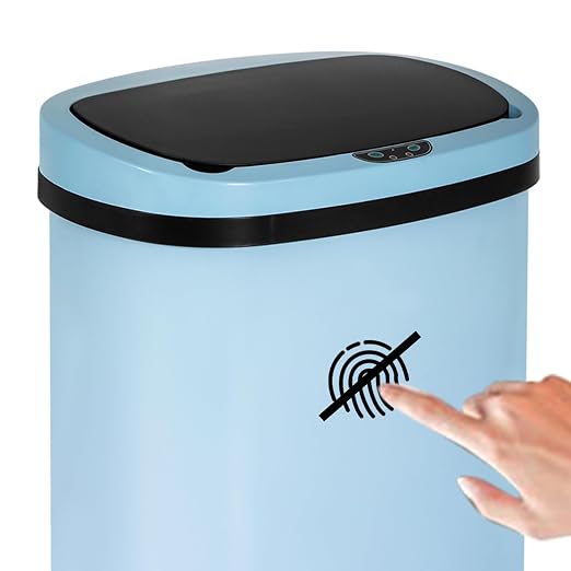 24/7 Shop at Home Freeway 13 Gallon Metal Household Trash Can Motion Sensor Lid for Kitchen, Blue