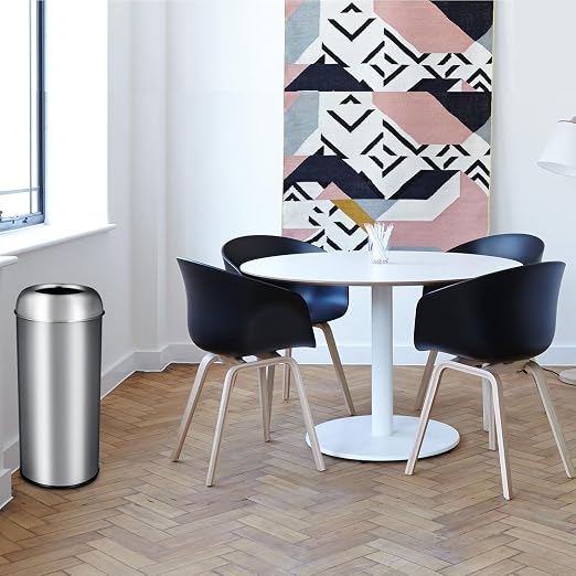 Towallmark 65L/17Gal Heavy Duty Open Top Commercial/Kitchen Trash Can, Fingerprint-Resistant Waste Bin for Office Bedroom Restaurant, Brushed Stainless Steel