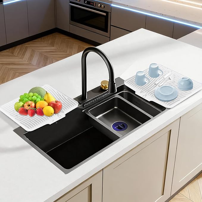 Silicone Dish Drying Mat for Kitchen Counter, Dish Drying Pad, Non-Slip Drain Pad with Built-in Drain, Heat Resistant Stone Drying Mat