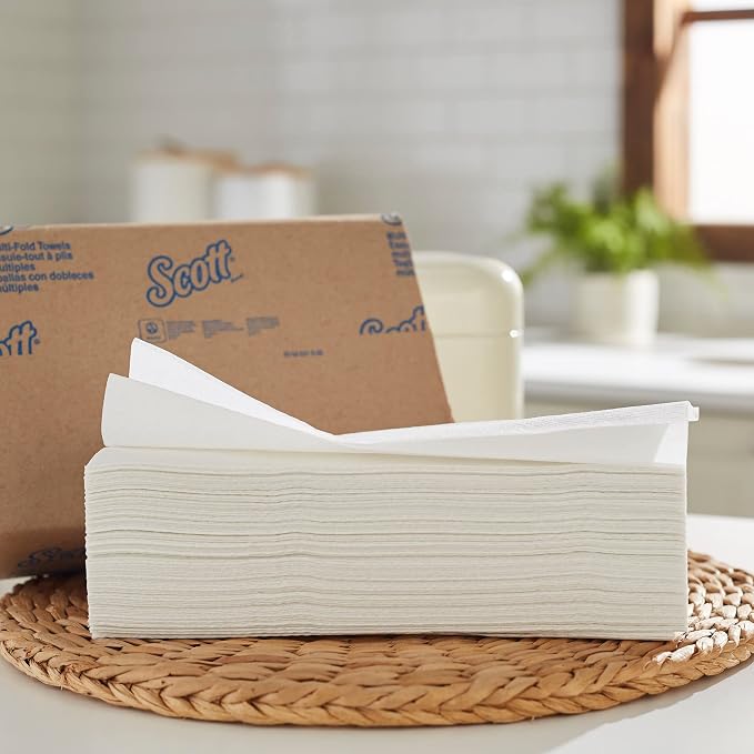 Scott Essential Multifold Paper Towels (01840) with Fast-Drying Absorbency Pockets, White, 16 Clips/Case, 250 Sheets/Clip, 4,000 Towels/Case - Pack of 3