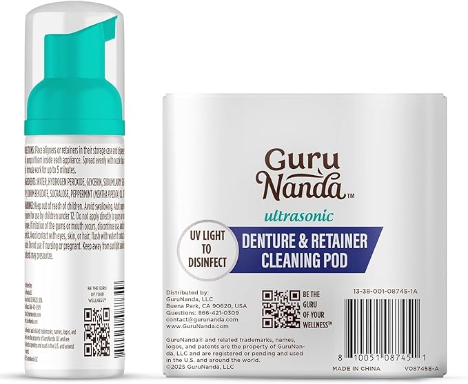 GuruNanda Retainer Cleaner Set – Ultrasonic & UV Cleaning Pod & Aligner Cleaning Foam, Deep Clean & Odor Neutralization for Retainers, Aligners, Dentures & Mouthguards