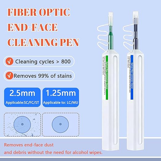 2PC Fiber Optic Cleaner Pen Set,New Upgrade,1.25mm LC/MU and 2.5mm SC/FC/STE2000 for Fiber Optic Connectors Cleaning, 800+ Cleans,Fiber Optic Cleaner Tools