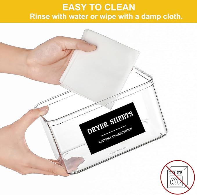 3 Pack Laundry Pods Container Plastic Dryer Sheet Container for Powder Laundry Detergent, Dryer Sheet Holder with Black Lid, Clear Laundry Containers for Laundry Beads Scent Booster