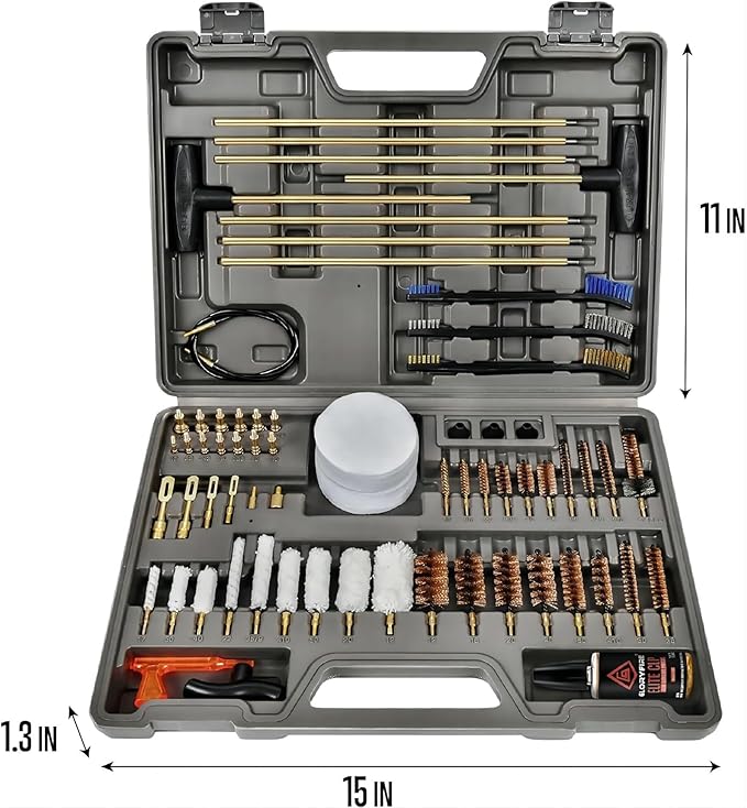 GLORYFIRE Elite Gun Cleaning Kit, Handgun Shotgun Pistol Universal Cleaning Kit with All Brass High-end Brushes, Jags, Reinforced and Lengthened Rods