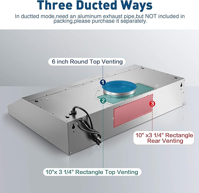 SNDOAS Under Cabinet Range Hood,30 inch Ductless Range Hood Alterable to Ducted,Stainless Steel Kitchen Exhaust Hood with 700CFM, 3-Speed Fan,Stove Vent and Oven Hood with Button Control
