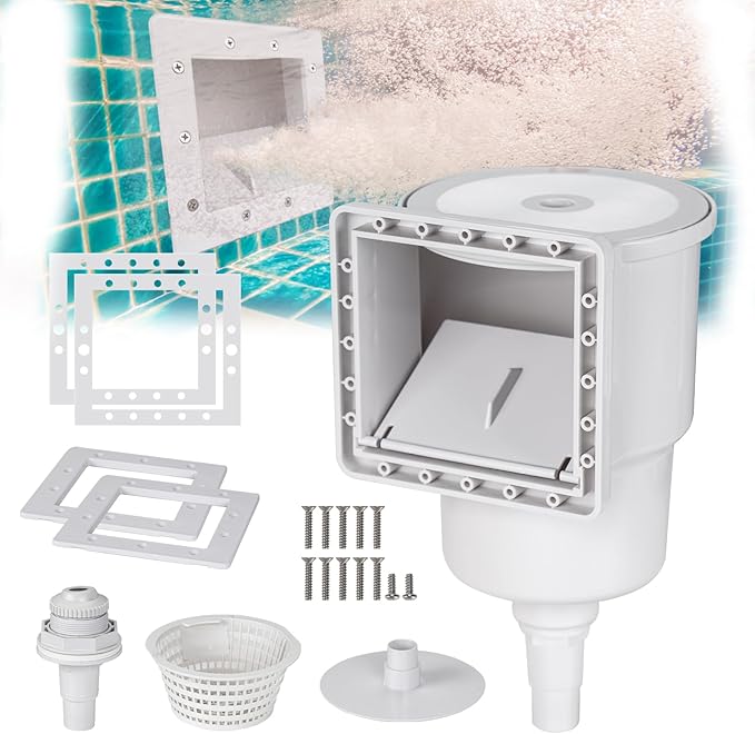 Above Ground Pool Skimmer Kit, Heavy Duty Through Wall Pool Skimmers, Wall Mountedp Pool Skimmers for Filter Leaves, Hair, Bugs, and Impurities from The Surface of The Pools (Grey)