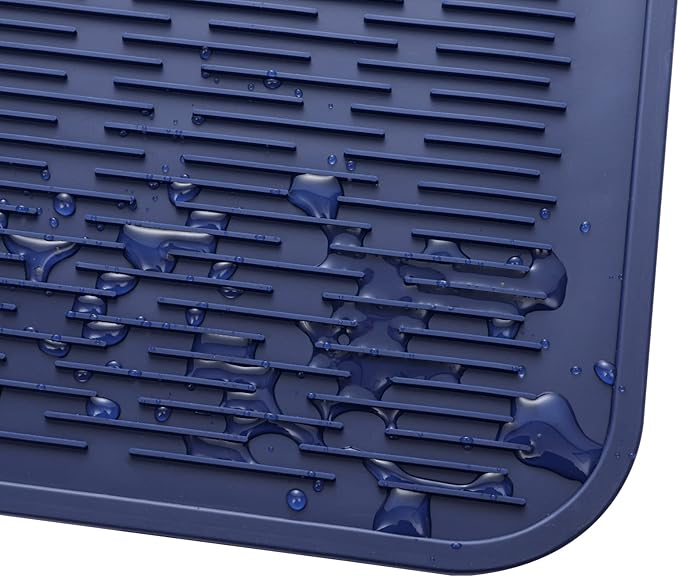 MicoYang Silicone Dish Drying Mat for Multiple Usage,Easy clean,Eco-friendly,Heat-resistant Silicone Mat for Kitchen Counter or Sink,Refrigerator or Drawer Liner Navy Blue 4XL 32 inches x 18 inches