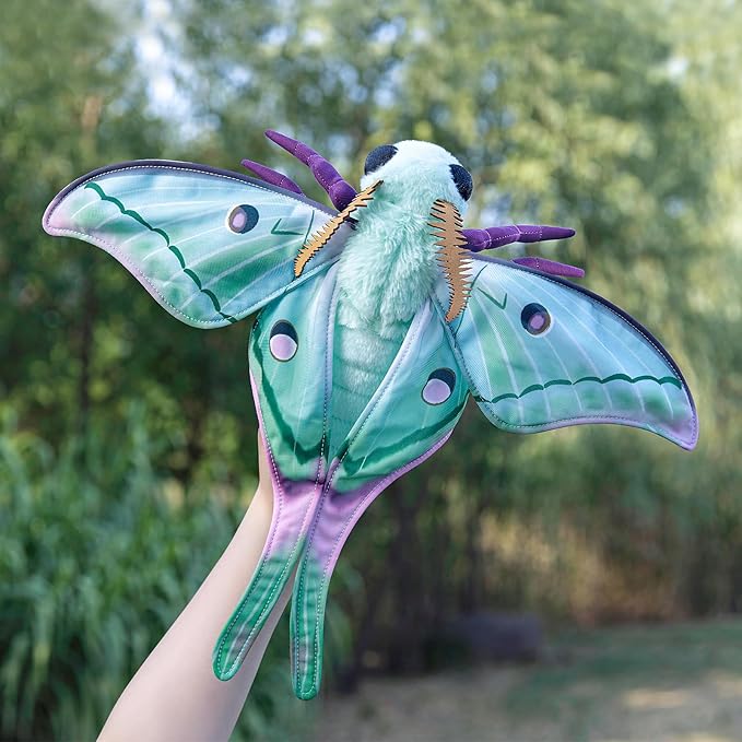 Luna Moth Plush Toy, Large Luna Moth Stuffed Animals 16in, Realistic Soft Big Moth Plushie Model Toy, Unique Plush Gift Collection for Kids, Medium, Green