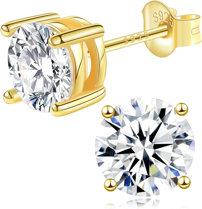 Moissanite Stud Earrings, 0.6–3.0ct Lab Created Diamond Earrings for Women & Men, D Color VVS1 Clarity, 925 Sterling Silver, 14K White Gold Plated, Hypoallergenic Solitaire Studs Jewelry Gift