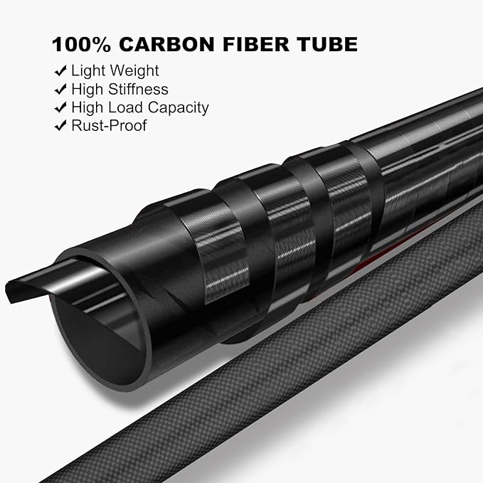 Carbon Fiber Pool Pole, Professional 15 FT Telescoping Swimming Pool Cleaning Pole 4.6 to 15 FT, Ultra-Lightweight 4-Section Adjustable Skimmer Pole for Nets, Brushes, Vacuums โ Rustproof