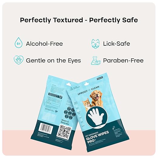 Uproot Cleaner Pro Pet Hair Remover + Clean Glove Wipes Pro (6 Pack) Set: The Ultimate Pet Hair Removal Tool for Non-Knit Surfaces & Extra-Thick Dog & Cat Wipes for Paws, Eyes, Ears, Butt & Body