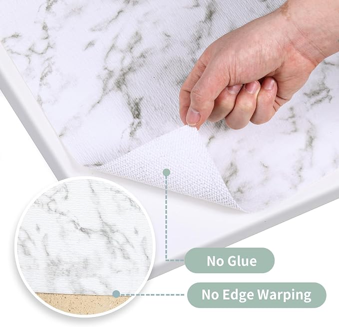 Drawer and Shelf Liner for Kitchen Cabinet: 12 in X 30 Ft Non Slip Waterproof Shelf Paper Non Adhesive Refrigerator Liners White Marble Easy Liners for Bathroom Cupboard with Knife Tape Measure