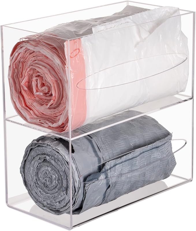 SEANADO Double Compartment Acrylic Kitchen Trash Bag Dispenser Holder