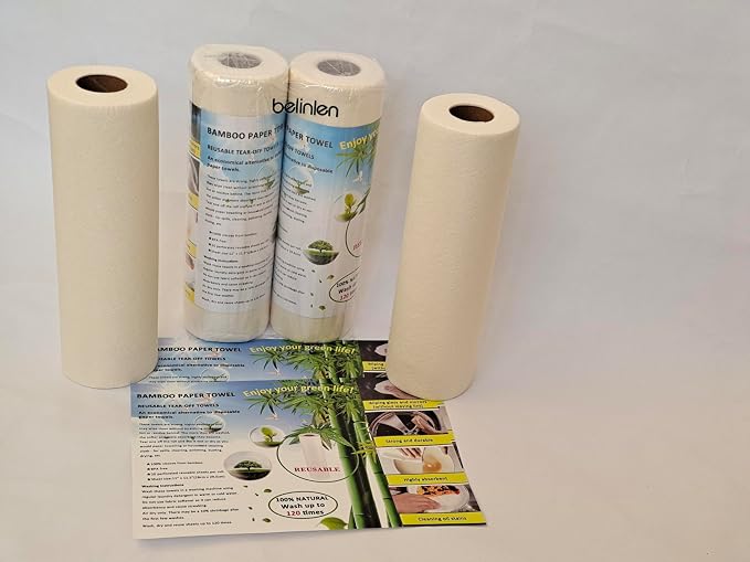 Bamboo Paper Towels Replacement 4 Rolls 80 Sheets Heavy Duty Machine Washable Reusable Paper Towels for Kitchen and Daily Use(11x12”, 4 Rolls)