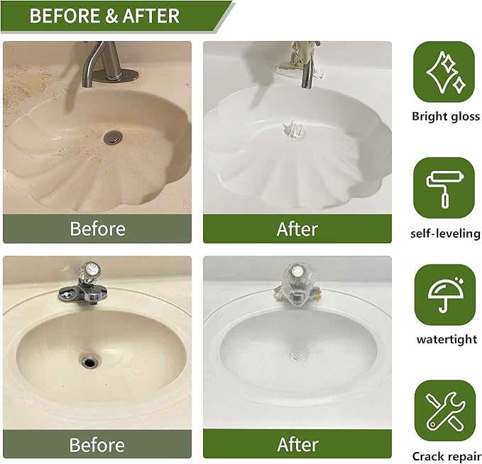 White Ceramic Tub and Tile Refinishing Kit - Bathtub, Bathroom Wall, Countertop Sink Paint Resurfacing - Waterproof, Low Odor (White, 32 Oz/50-60 sq.ft)