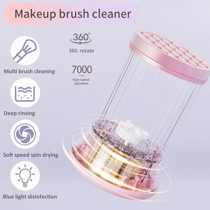 Makeup Brush Cleaner Machine, 2 in 1 Electric Makeup Brush Cleanser, Automatic Spinning Make Up Brush Cleaner Tools for Makeup Brush and Sponges for Women(Rechargeable)