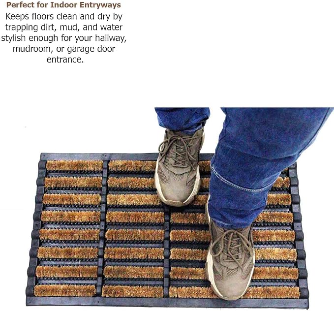 Gardenised Shoe and Boot Scraper Mat with Tray Coir Bristles Built-in Wire Brush and Non-Slip Rubber Base for Mud Dirt and Debris Removal at Entryway Patio Porch Worksite and Garage Entrance, 18x30