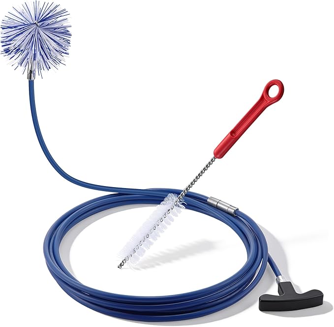 Dreyoo Pellet Stove Cleaning Brush Kit, 20 FT Flexible Steel Rod with 4" Brush Head, T Handle, Multi Purpose Flue Detail Cleaner, Nylon Stove Flue Pipe Kit for Pellet Furnace Exhaust Pipes