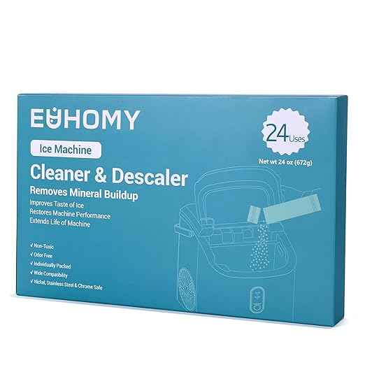 EUHOMY Ice Maker Cleaner & Descaler | 24 Use & Individually Packed | Ice Machine Cleaner with Organic Citric Acid Descaling Powder, Ideal for All Brands