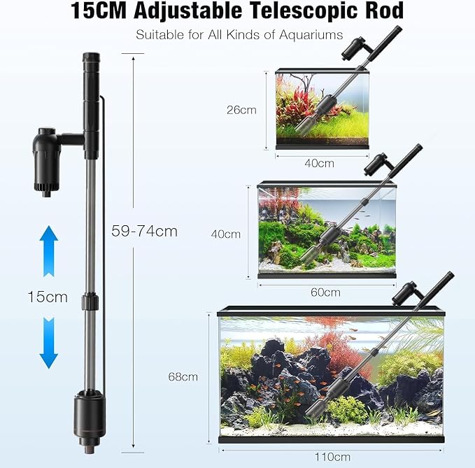 bedee Electric Aquarium Vacuum Gravel Cleaner, 6 in 1 Automatic Fish Tank Cleaning Tool Set Vacuum Water Changer Sand Washer Filter Siphon Adjustable Length, 18W