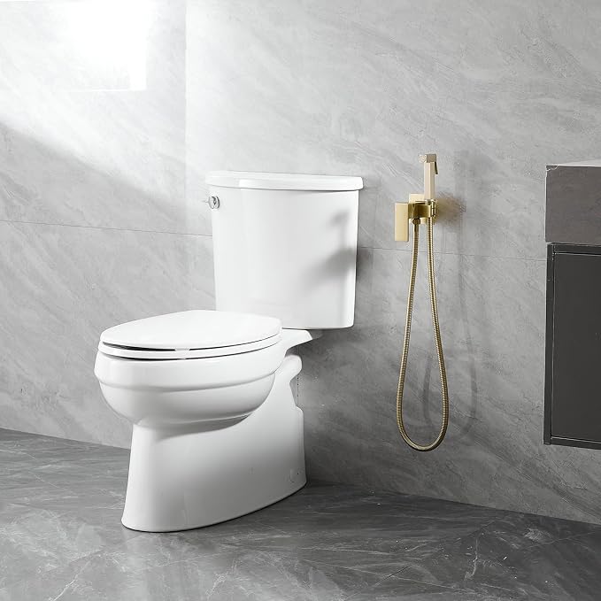 Wall Mounted Bidet Sprayer Set, Warm Water Bidet Sprayer Faucet for Toilet with Hot and Cold Brass Valve, Stainless Steel Square Handheld Bidet Attachment Set, Brushed Gold