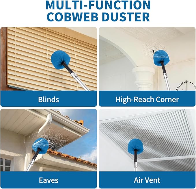Cobweb Duster with Extension Pole, Dense Soft Bristles & Efficient Dust Removal, High Reach Cleaning 5-20FT Adjustable to 26FT, Indoor Outdoor for Ceilings/Corners/Fans