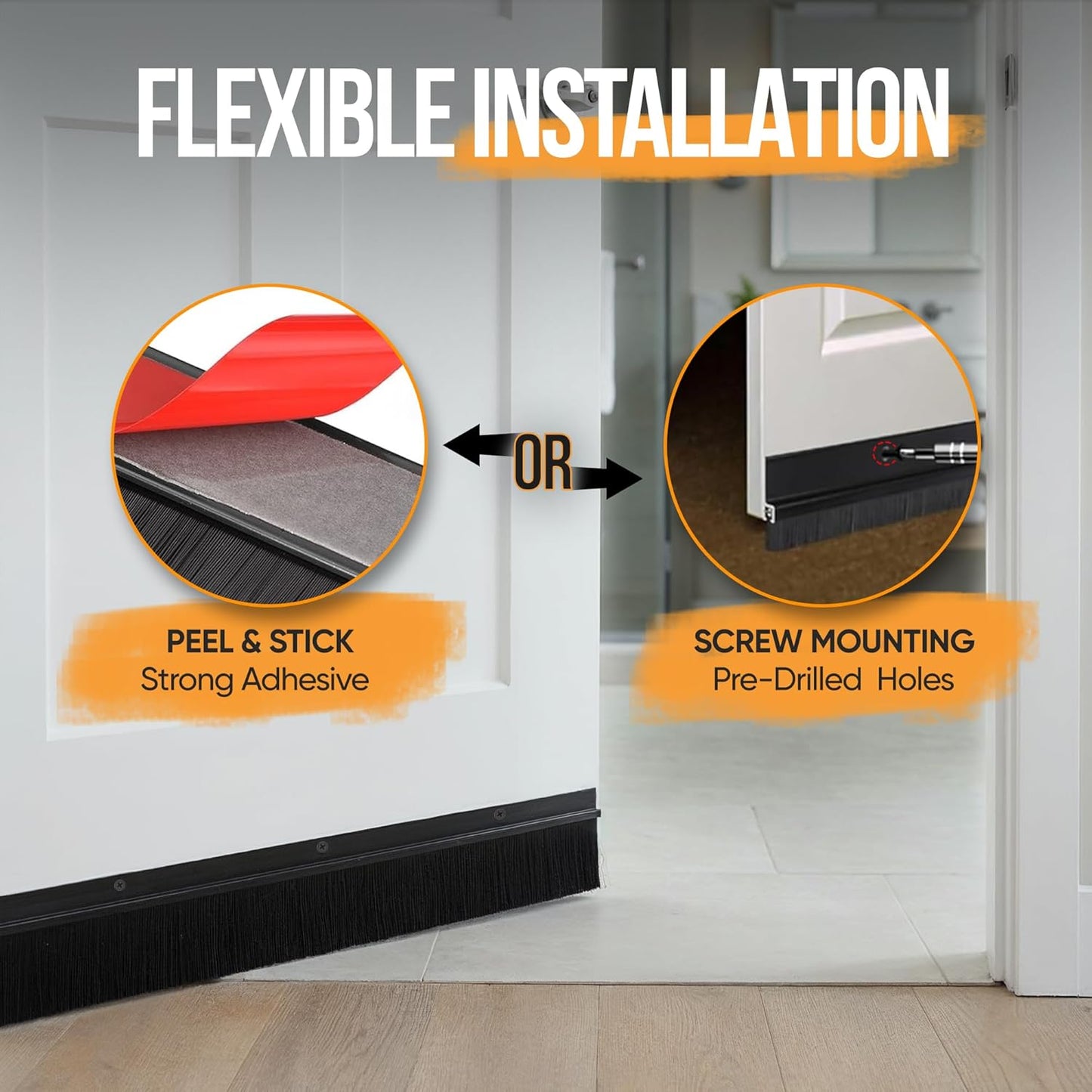 Premium 2 Pack Door Sweep for Bottom โ Metal Gap Filler Draft Blocker, Weather Stripping Threshold Seal, Brush Weather Storm Soundproofing Rodent Guard Excluder Strip, Rain Drip Draft Stopper