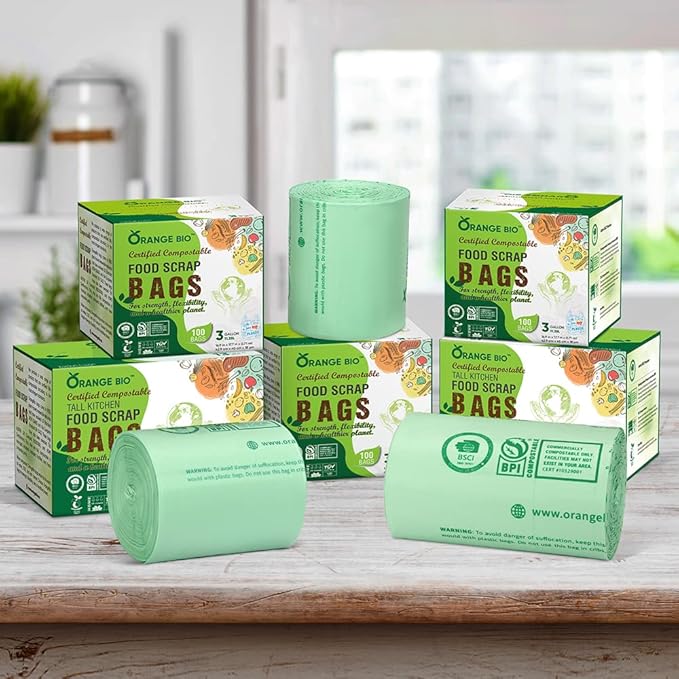 OrangeBio 4 Gallon Compostable Trash Bags, 100 Count, Small Bin Liners for Kitchen, Bathroom & Food Waste, Plant-Based Garbage Bags, BPI & TÜV OK Compost Home Certified