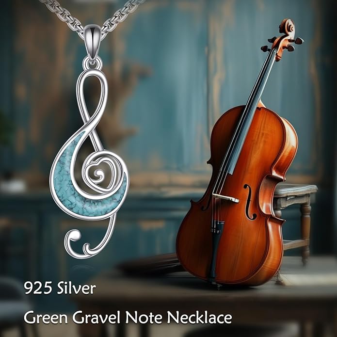 Music Necklace Sterling Silver Turquoise Music Pendant Necklace Music Lovers Jewelry Gifts for Women Girls