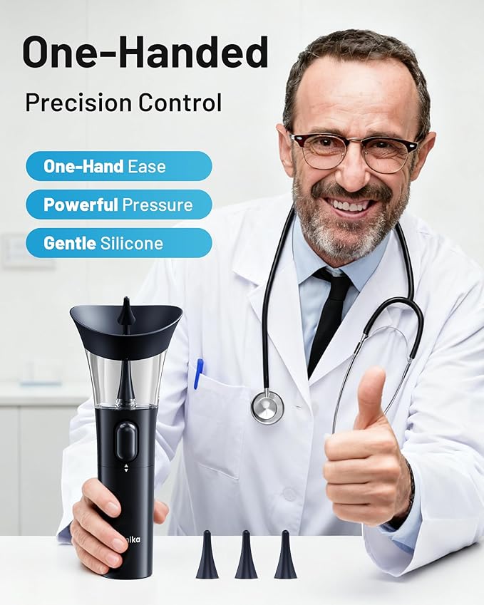 Yumika Ear Wax Removal Kit – Manual Ear Cleaner with Powerful Water Flow for Deep Clean & Soft Silicone Tip, Dark Blue