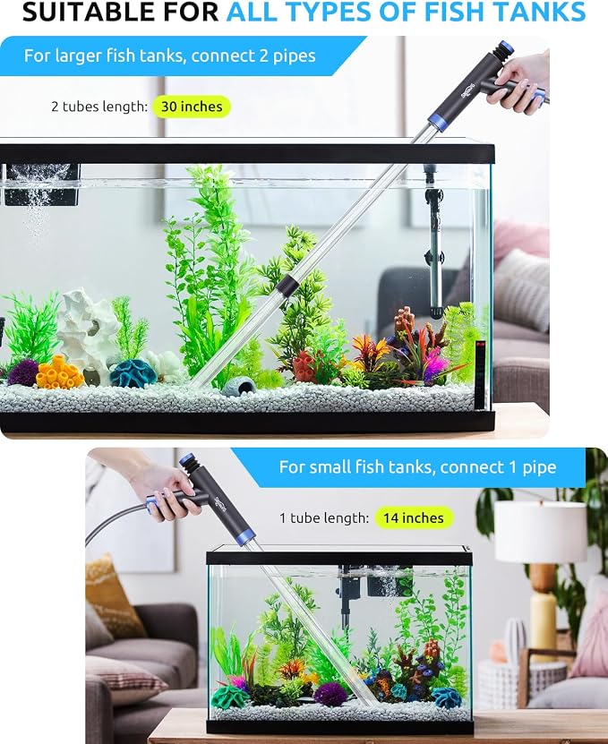 SEAOURA Aquarium Mini Magnetic Brush for Glass Fish Tank with Siphon Pump Gravel Cleaner