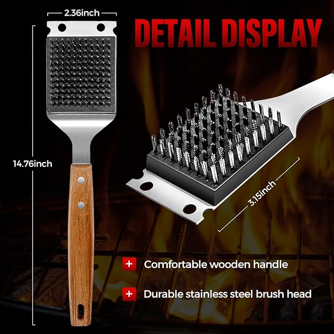 Grill Brush for Outdoor Grill Stainless Steel Head Barbecue Tool Grill Cleaner Wire Grill Brush and Scraper Durable BBQ Grill Brush Perfect BBQ Gift for Men Dad Husband